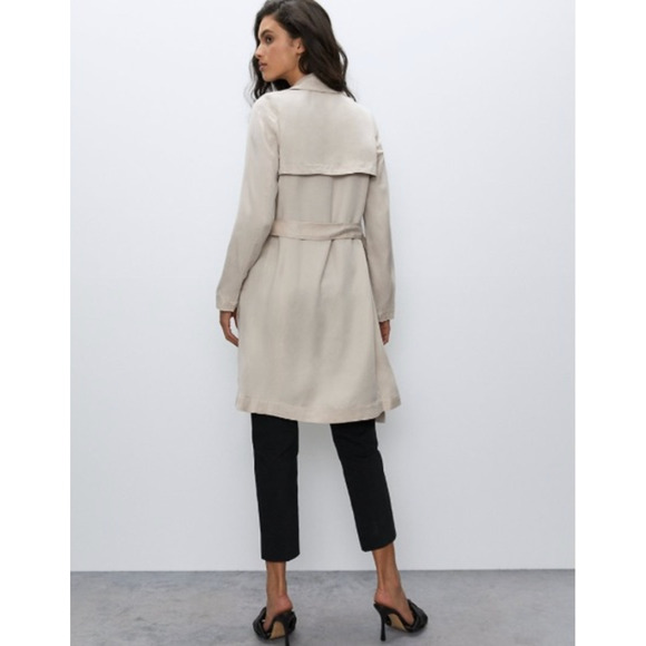 Babaton Maximo Trench Coat Denude Pink Drape Belted Pockets Long Sleeve Sz S - Picture 7 of 15